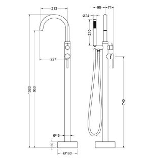 Смеситель напольный для ванны Aquatek Европа AQ1345BG шлифованное золото